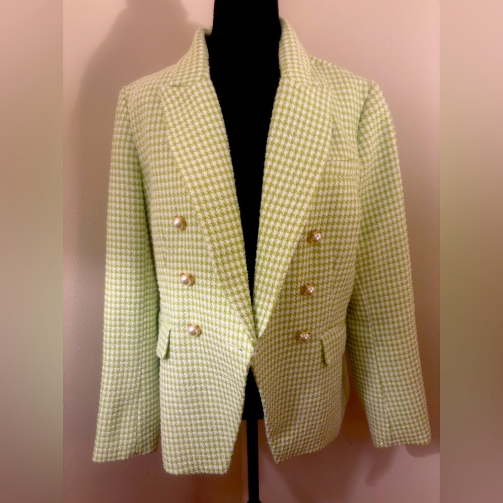 Tweed Green Houndstooth Blazer